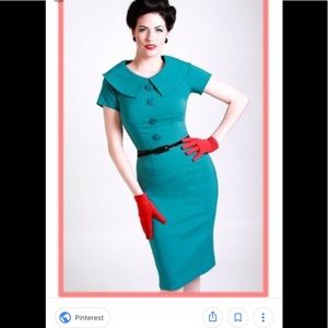 Bettie page teal pencil dress m